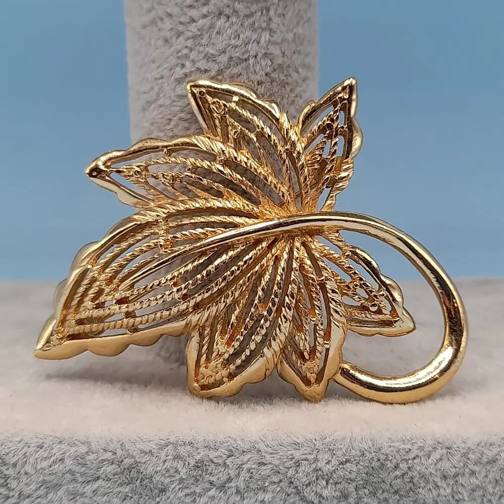 Vintage Monet Gold Plated Maple Leaf Brooch, 2 Inches, 1980s